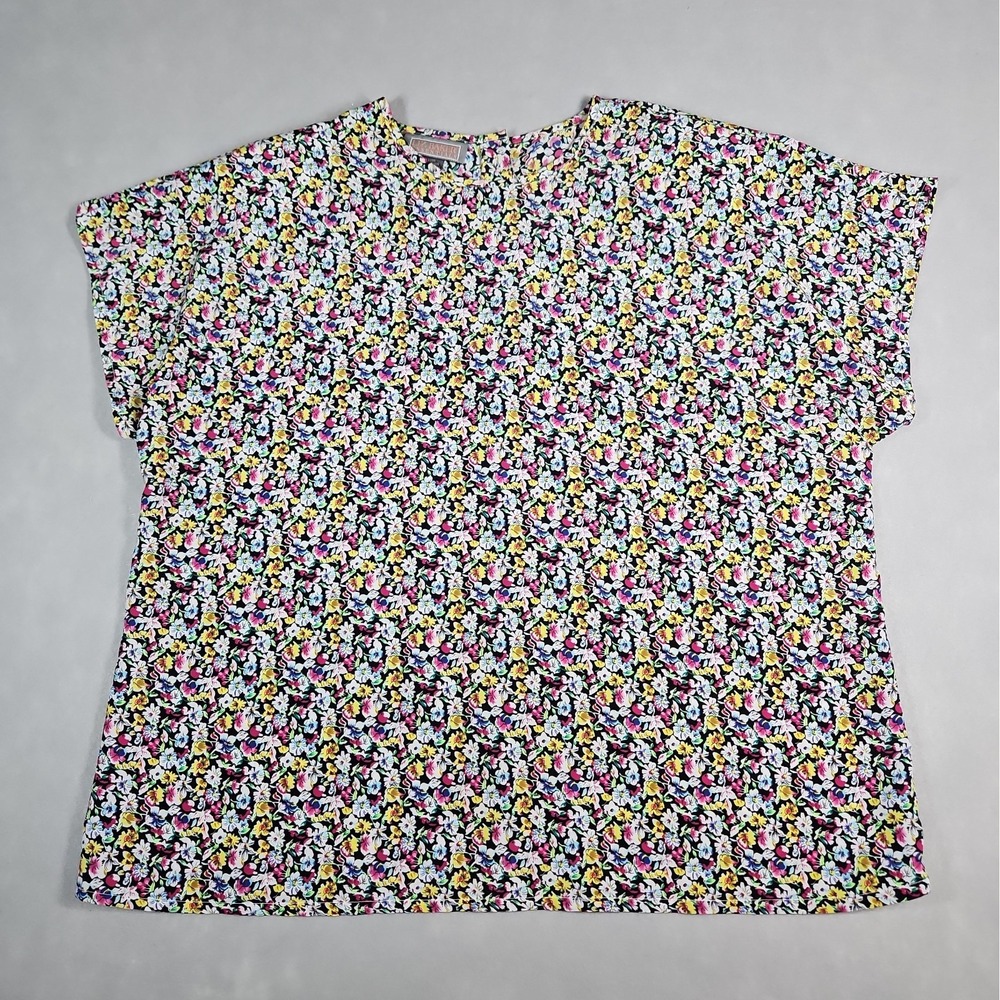 Liz Baker Essentials Womens Floral Short Sleeve Blouse Size 1X